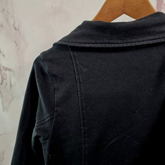 Coin 1804 Jacket Womens Small Black Long Knit Zip Sweatshirt Jersey Knit Stretch - Picture 8 of 14